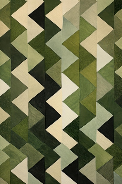 Photo taupe and forest green zigzag geometric shapes in the style of victor pasmore subdued pointillism bold calligraphic marks puzzle ar 23 v 52 job id e36219a080ce4103a3e6312272f95841