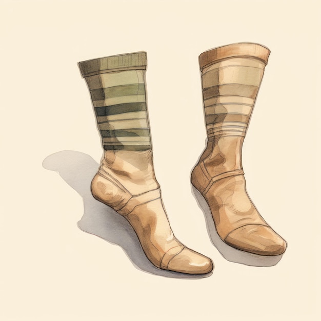 Taupe Hand Sketch Style Socks On Background