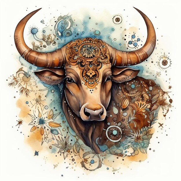 Taurus zodiac sign watercolor paint created with generative AI