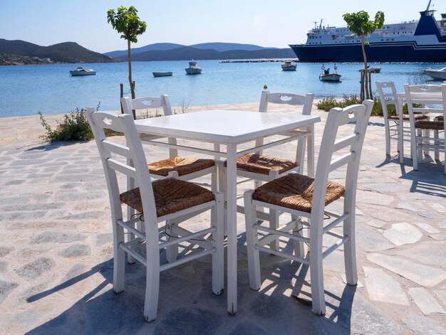 A tavern without customers amid a coronavirus pandemic on waterfront of the resort town in Greece