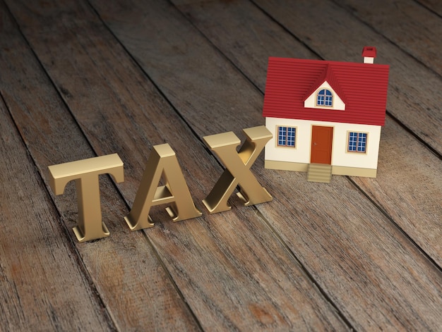 Tax Concept with House Model - 3D Rendered Image