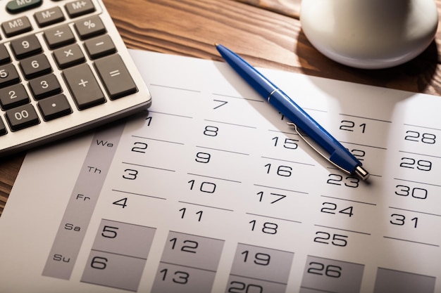 Tax due date marked on calendar