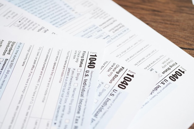 Tax form 1040 US Individual Income Tax Return business finance concept