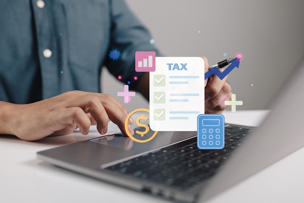 Tax payment and business tax concepts as well as a tax calculator and form