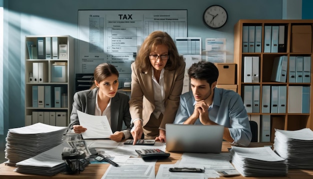 Tax Professionals Working Late on Finance Documents