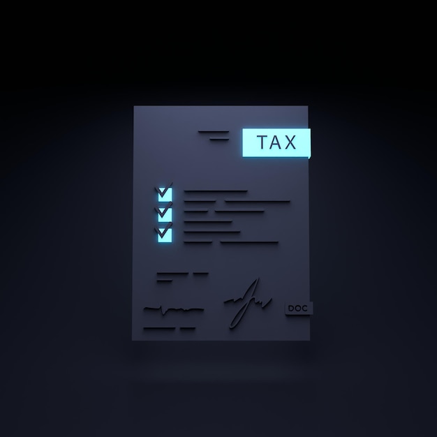 Налоговая декларация неоновая иконка Концепция налоговых платежей 3d визуализация иллюстрации