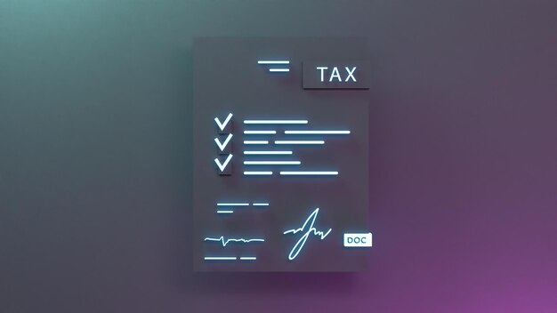 Tax return neon icon tax payment concept 3d render\
illustration