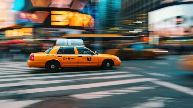 Foto un taxi che attraversa una vivace strada urbana