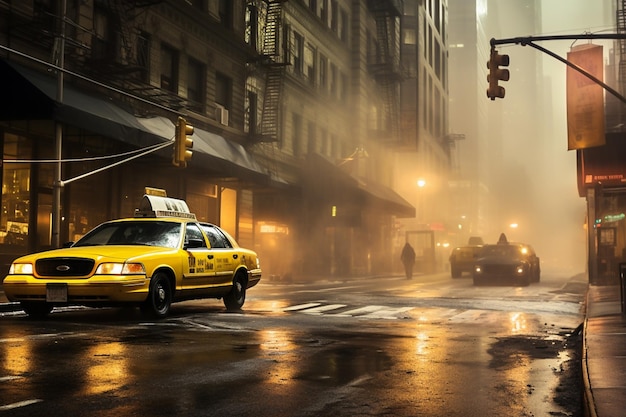 Taxi cab on a rainy night in the rain