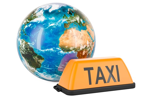 Taxi car signboard with Earth Globe 3D rendering