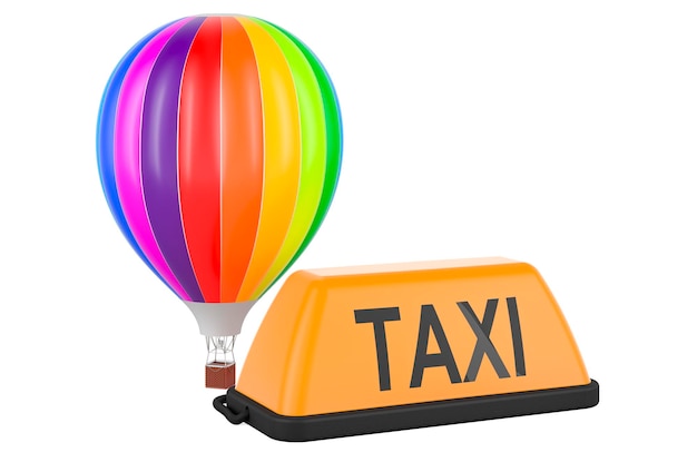 Taxi car signboard with hot air balloon 3D rendering