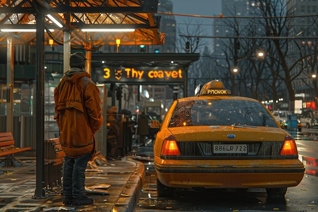 Photo taxi driver waiting for fare at taxi stand