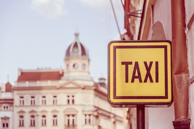 Taxi sign on the street in Prague
