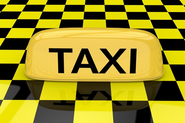 Taxi sign on yellow and black chessboard background