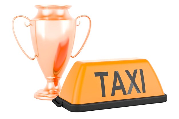 금 트로피 컵 수상 3D 렌더링이 있는 택시