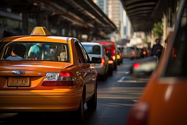 Taxichauffeur navigeert vaardig door drukke straten gegenereerd met AI