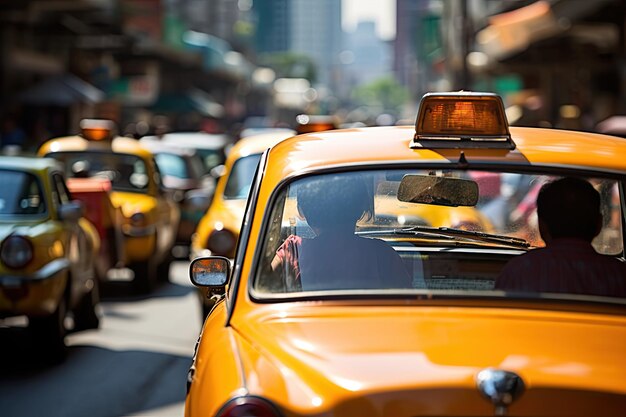 Taxichauffeur navigeert vaardig door drukke straten gegenereerd met AI