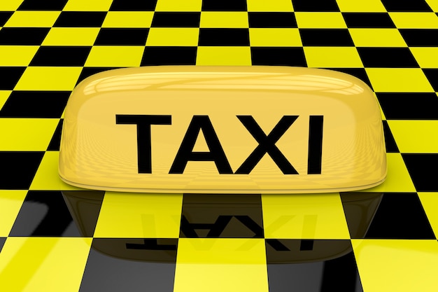 Taxiteken op gele en zwarte schaakbordachtergrond