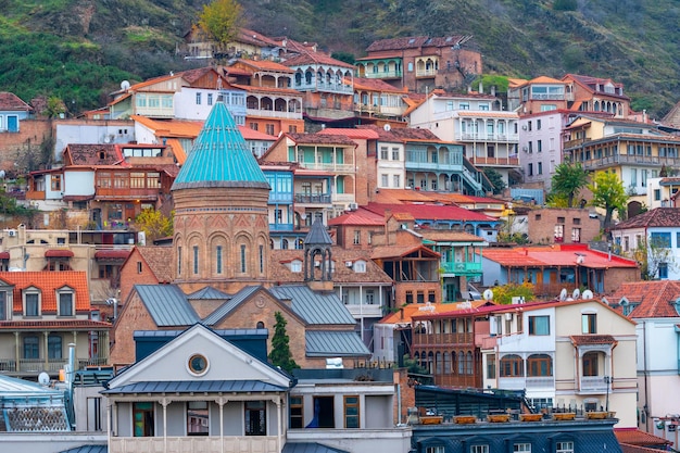 Tbilisi Georgia 27 November 2021 Colorful traditional houses old Tbilisi