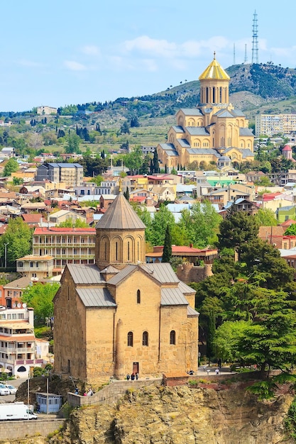 Tbilisi Georgia aerial skyline with church
