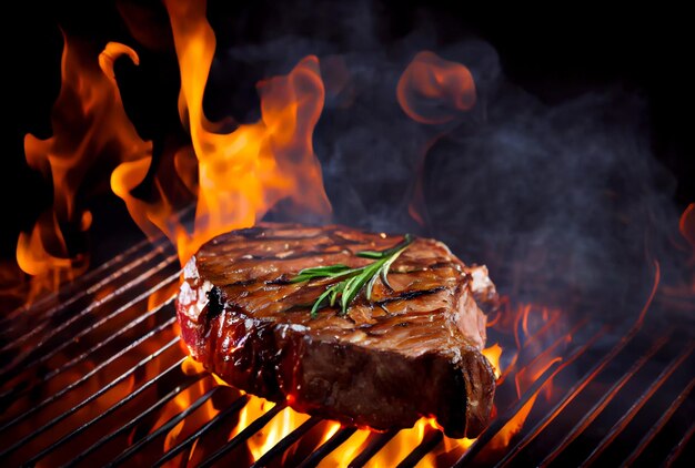 TBone steak of Porterhouse op de grill met brandende vuurvlam Food and cuisine concept Generative AI