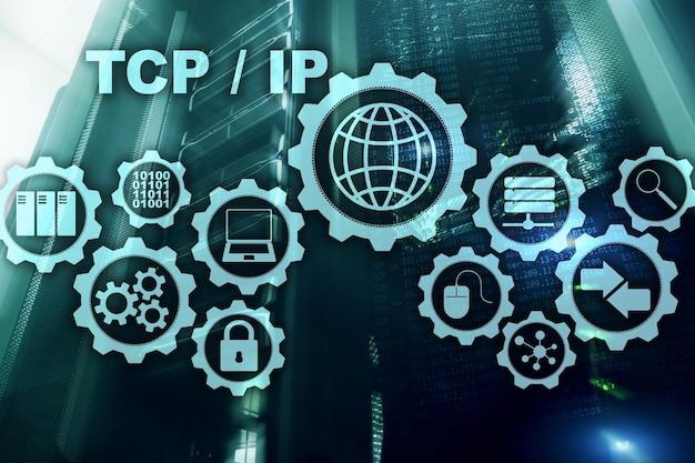 Foto tcpip networking protocollo di controllo della trasmissione concetto di tecnologia internet
