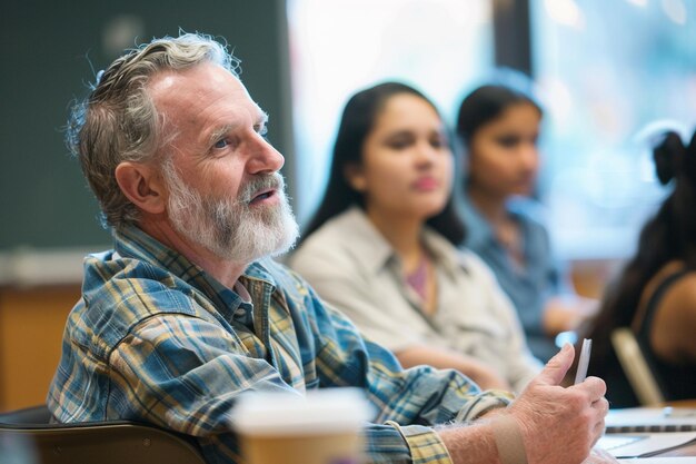 Foto te midden van de uitwisseling van ideeën een universiteitsprofesso generatieve ai