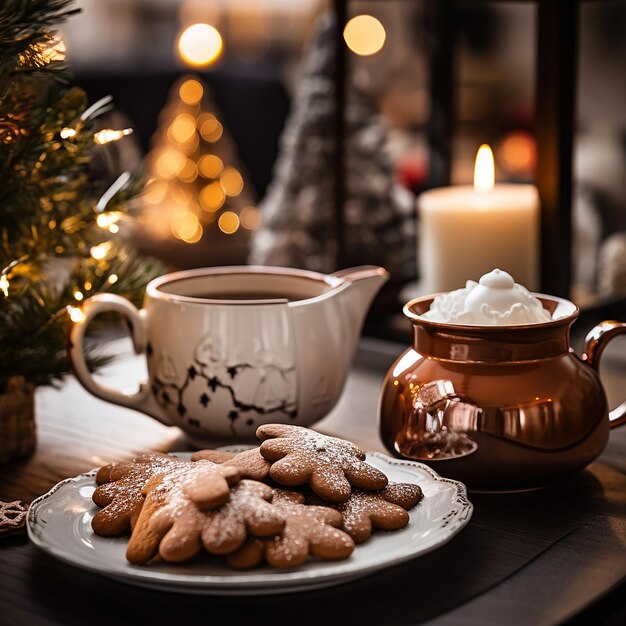 Foto te midden van hedendaagse meubels staat de aantrekkingskracht van peperkoekjes en warme cacao centraal