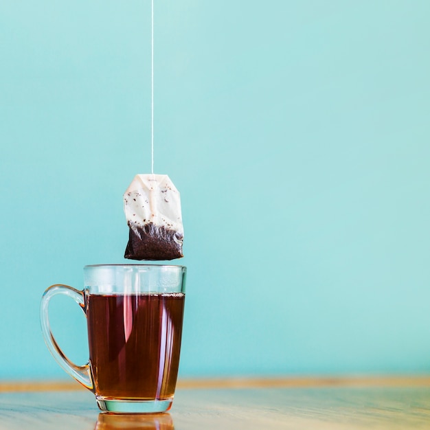 Photo tea bag and glass cup