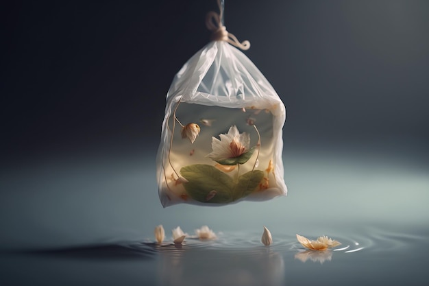 Tea bag with delicate leaves Generative AI