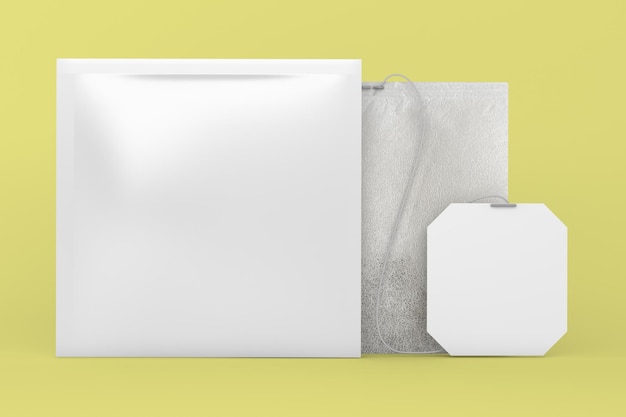 Tea Bags Front Side Isolated In Yellow Background