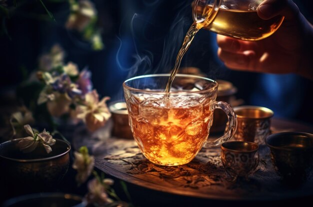 Photo tea being poured into a glass