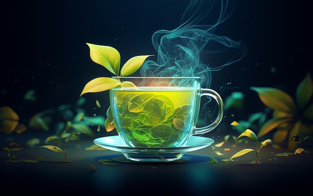 Foto tea bliss cup voor theedrink met green leaf generative ai