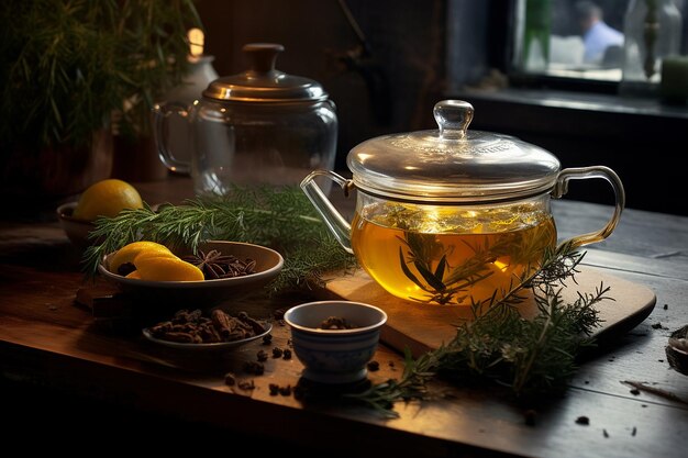 Tea Brewing in a Clear Pot