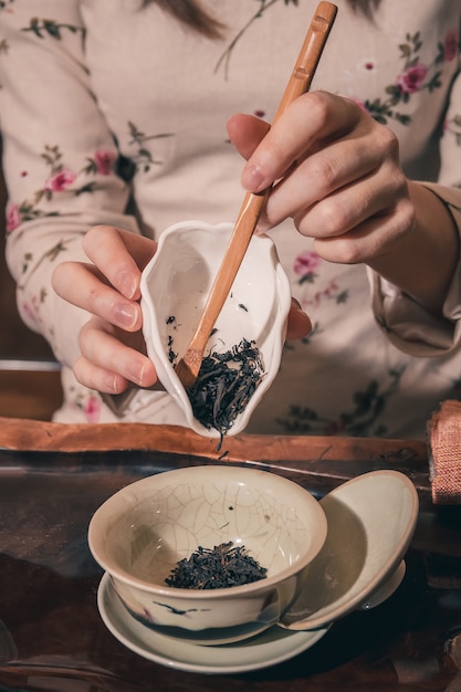 Photo tea ceremony is performed by master