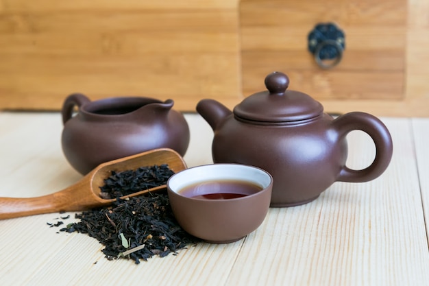 Tea ceremony set and black flavored tea