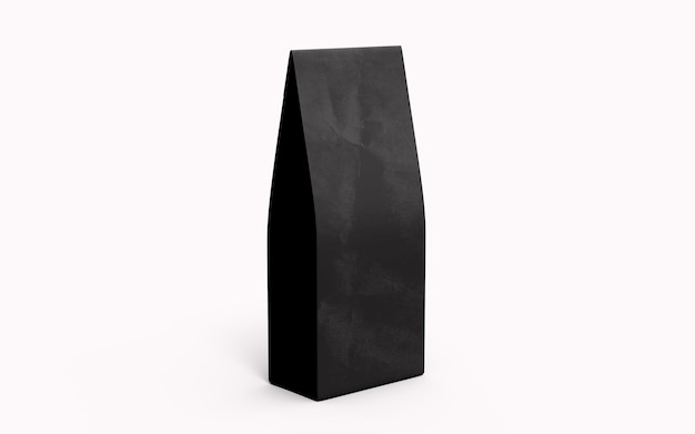 茶或咖啡的黑色紙包裝袋在白色背景上隔離 3D 渲染