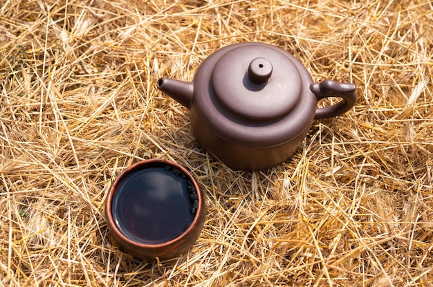 Tea culture and teapot and cup of tea