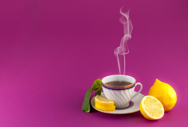 Tea cup on colored background