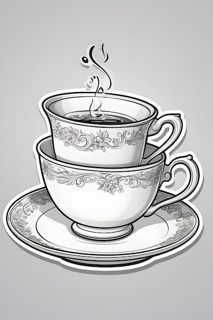 Иллюстрация чайной чашки и тарелки Графика горячего чайного напитка Традиционный дизайн чайника