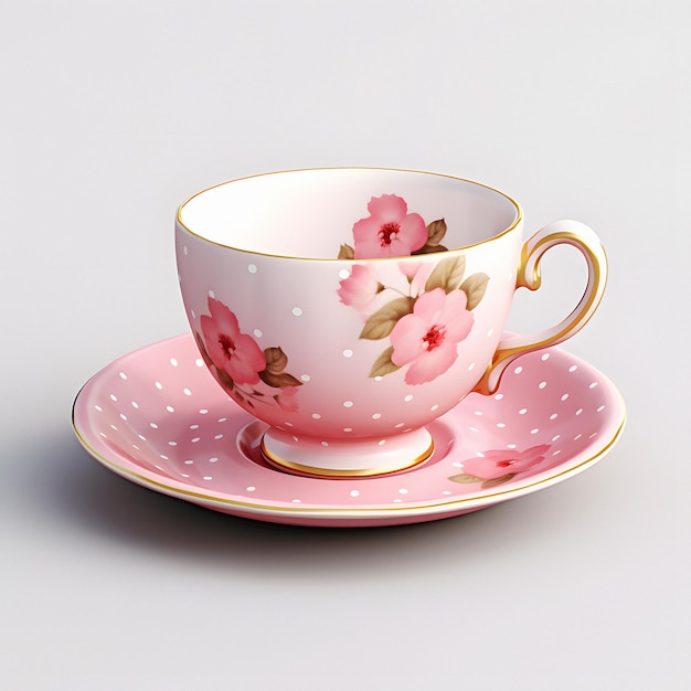 Photo a tea cup and saucer with pink flowers on it