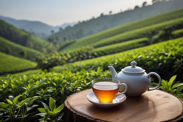 Tea in a cup on a tea plantation