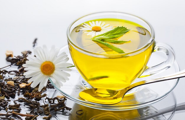 Tea in a cup on a white background