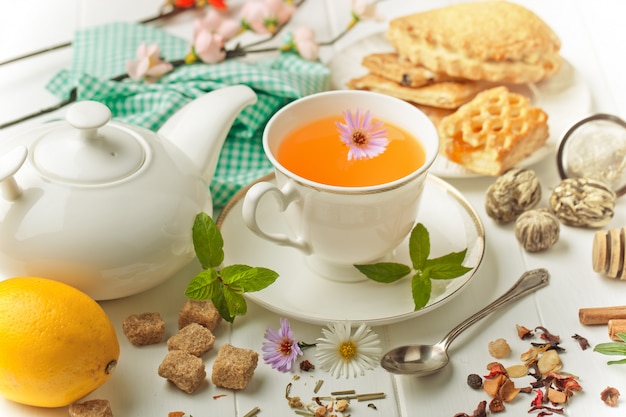 Tea in a cup on a white background