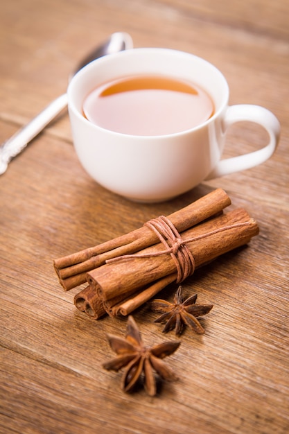 Tea cup with cinnamon