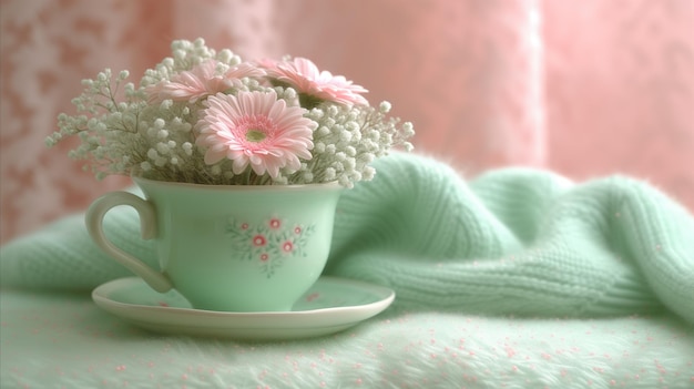 Tea Cup With Flowers on Table