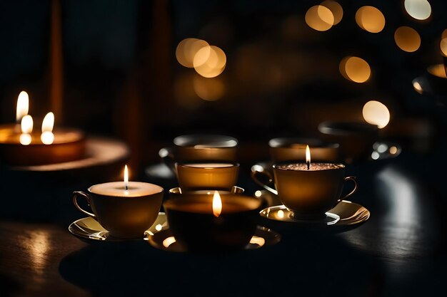 Tea cups with a candle in the middle of them