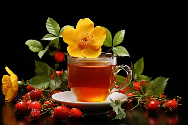 Tea from rose hips flowers