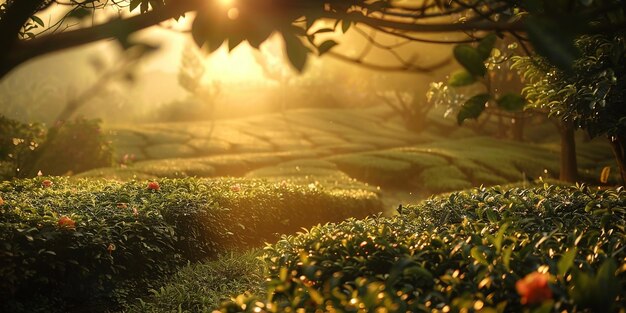 Foto giardino di tè sotto il sole