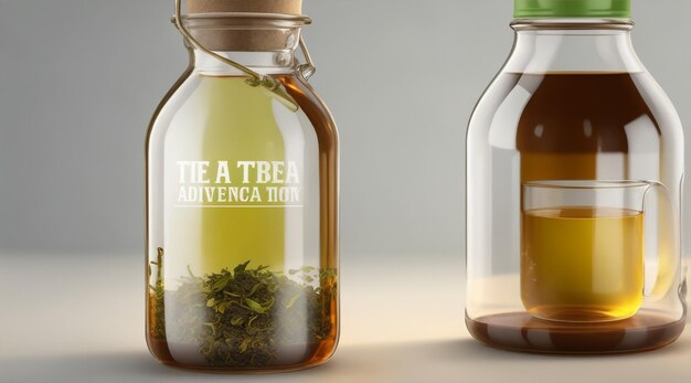 Tea glazen fles reclame promotionele mockup productverpakking rendering close-up door Generative AI